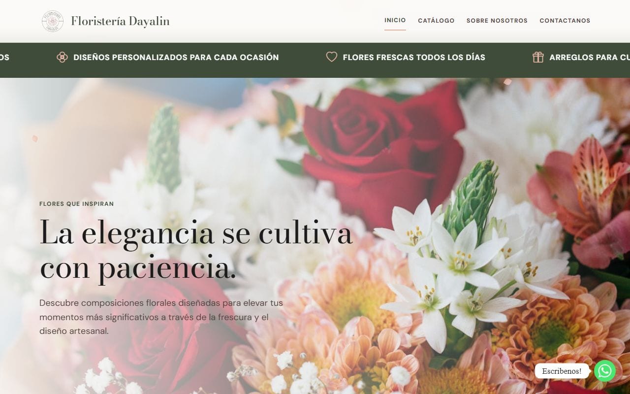 Captura de pantalla de página web profesional para Floristería Dayalin - Diseño web moderno y responsive
