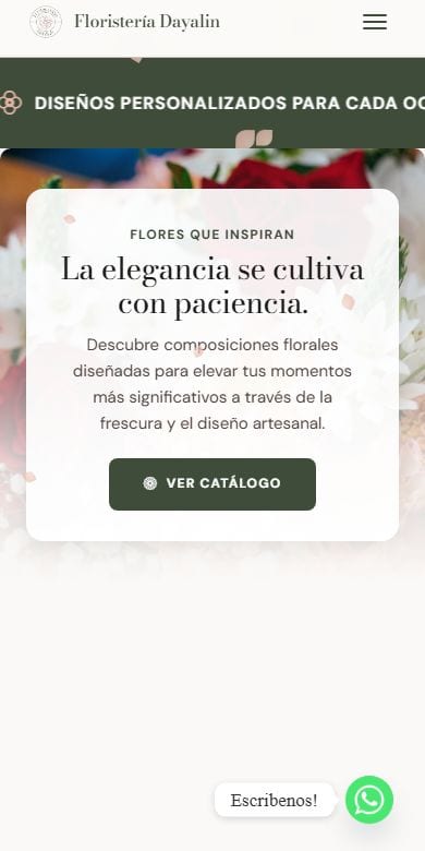 Vista móvil del sitio web responsive para Floristería Dayalin - Diseño web adaptado a celulares